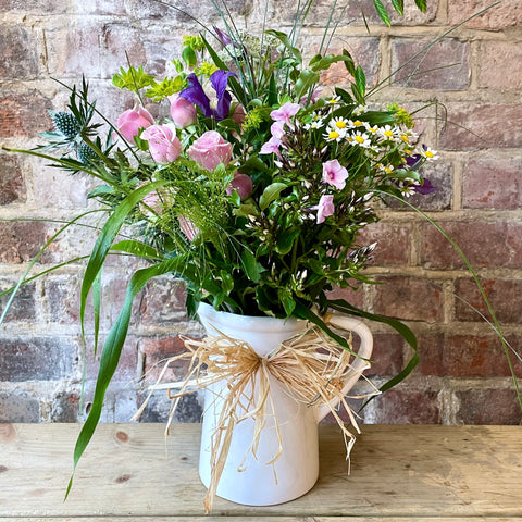 "just picked" flowers in a jug